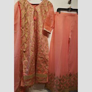 Gorgeous Pink and Gold 3 piece Palazzo Style Chudidar Salwar Suit